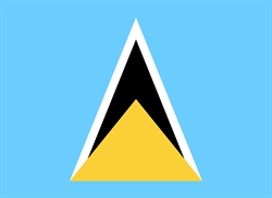 [ai] The flag of Saint Lucia featuring a blue background, a stylized white triangle flanked by black, and a yellow triangle at the base.